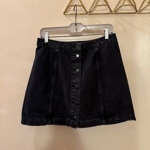Topshop Black Denim Button Front A Line Skirt - Waist 30